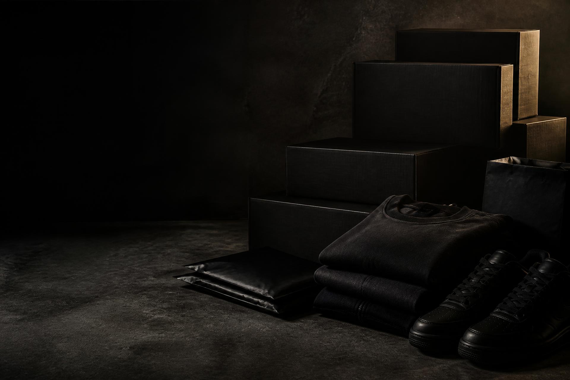 Cajas y prendas premium preparadas para envío